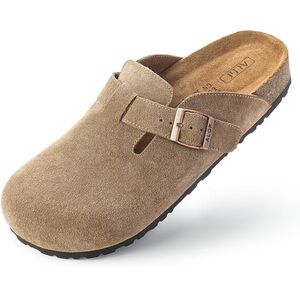 ALGF Genuine Suede Clogs, Slip-On Buckle Slides